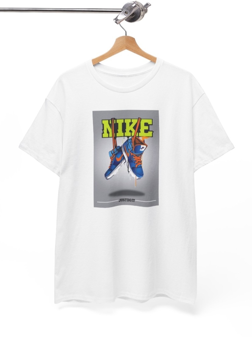 Nike White Graphic Tee with Blue Sneaker Print